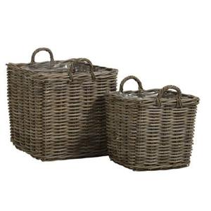 Giga Living - Rotan Mand Vierkant - Grijs Rotan - Set Van 2 - Arles