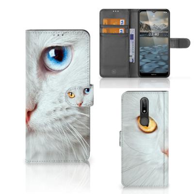 Nokia 2.4 | Telefoonhoesje | Met pasjeshouder | Witte Kat
