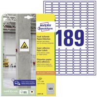 Avery-Zweckform L7871-20 25.4 x 10 mm Papier Wit 3780 stuk(s) Permanent hechtend, Sterk hechtend Zelfklevende etiketten 20 vel DIN A4