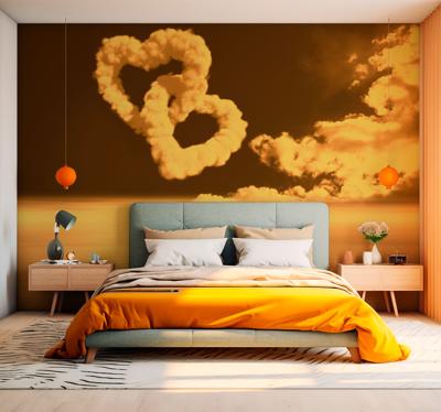 Lief foto behang Hartvormige wolken en dolfijnen