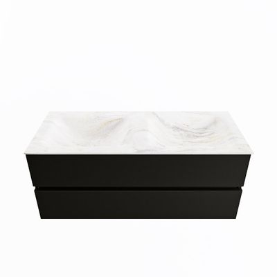 MONDIAZ VICA-DLUX 120cm badmeubel onderkast Urban 2 lades. Inbouw wastafel CLOUD dubbel zonder kraangat, kleur Ostra.