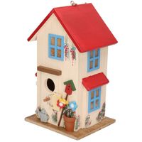 Houten vogelhuisje/nestkastje wit/rood 26 cm - thumbnail