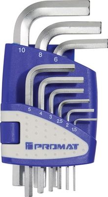 Promat Set haakse zeskantschroevendraaier | 9-delig kunststof houder | SW 1,5-10 mm | kort - 4000825121 4000825121
