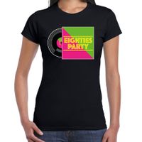 Disco verkleed T-shirt voor dames - 80s party - zwart - jaren 80 feest - carnaval