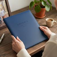 Schrijfmap - Blauw - Gegraveerd vegan leer