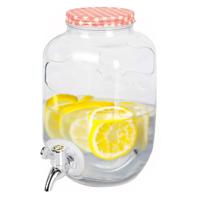 Drankdispenser/limonadetap - met tapje - glas - 4 liter - rood/wit geblokte dop - 15 x 26 cm