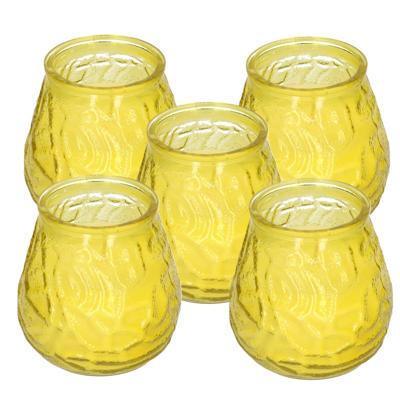 Windlicht geurkaars - 5x - geel glas - 48 branduren - citrusgeur