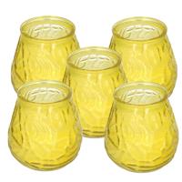 Windlicht geurkaars - 5x - geel glas - 48 branduren - citrusgeur