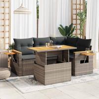 5-delige Loungeset met kussens poly rattan acacia grijs