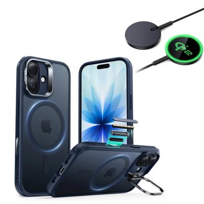 iPhone 17 Bundle Classic Hybrid Magnetic Case (Camera Control, Stash Stand) and Magnetic Charging Pad (Qi2) - Frosted Blue