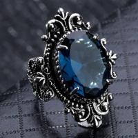 925 zilver Vintage gans ei-vormige zee Blue Topaz Ring ring grootte: 6