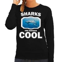 Sweater sharks are serious cool zwart dames - haaien/ haai trui - thumbnail