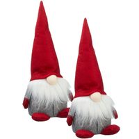 2x stuks pluche gnome/dwerg decoratie poppen/knuffels met rode muts 30 cm - thumbnail