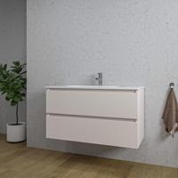 Adema Chaci Badkamermeubelset - 100x46x57cm - 1 ovale keramische wasbak wit - 1 kraangat - 2 lades - mat cotton (beige) SW718718/SW1212775