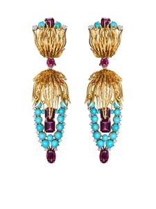 FRED LEIGHTON boucles d'oreilles pendantes en or 18ct ornées de diamants et de turquoises