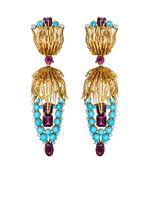 FRED LEIGHTON boucles d'oreilles pendantes en or 18ct ornées de diamants et de turquoises