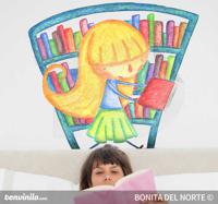 Sticker meisje bibliotheek - thumbnail