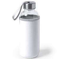 Waterfles/drinkfles Bidon - met softshell bescherm hoes - wit - glas - 420 ml - Sportfles - thumbnail