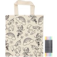 Kleurset boodschappentasje eenhoorns met stiften - Hobbypakket - thumbnail