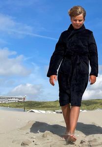 Zwarte kinderbadjas fleece-122/128 (M)