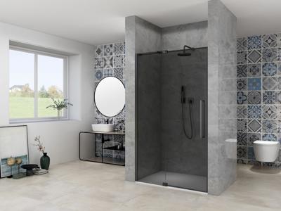 Nisdeur Van Rijn Products ST08 Draaideur 2-Delig 130x200 cm 8 mm Rookglas Incl. Muurprofiel, Greep en Stabilisatiestang Mat Zwart