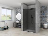 Nisdeur Van Rijn Products ST08 Draaideur 2-Delig 100x200 cm 8 mm Rookglas Incl. Muurprofiel, Greep en Stabilisatiestang Mat Zwart