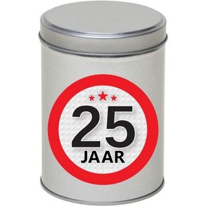 Cadeau/kado zilver rond blik 25 jaar 13 cm