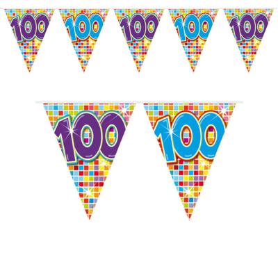 1x Mini vlaggenlijn feestversiering met leeftijd 100