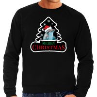 Dieren kersttrui dolfijn zwart heren - Foute dolfijnen kerstsweater - thumbnail