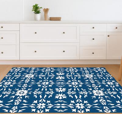 Wit betegeld patroon vinyl tapijt blauw