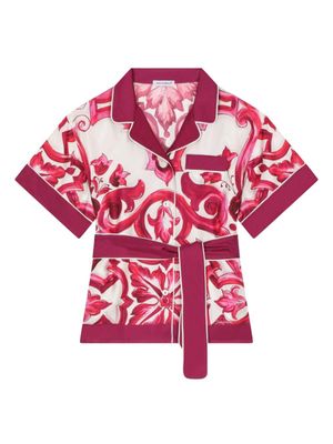 Dolce & Gabbana Kids chemise ceinturée à imprimé Majolica - Blanc