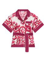 Dolce & Gabbana Kids Majolica-print belted silk shirt - Blanc