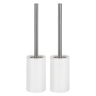 Spirella Toiletborstel met houder Sienna - 2x - ivoor wit - porselein - 42 x 10 cm - met binnenbak
