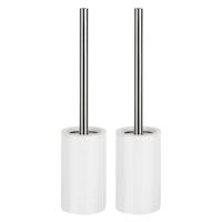 Spirella Toiletborstel met houder Sienna - 2x - ivoor wit - porselein - 42 x 10 cm - met binnenbak
