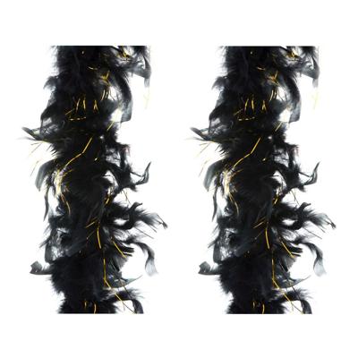 Carnaval verkleed veren Boa - 2x stuks - kleur zwart met goud - 200 cm - Verkleedkleding accessoires