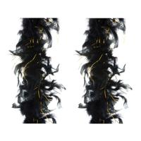 Carnaval verkleed veren Boa - 2x stuks - kleur zwart met goud - 200 cm - Verkleedkleding accessoires