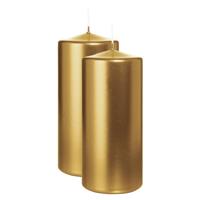 Cilinderkaars/stompkaars - 2x - metallic goud - 15 x 7 cm - 63 branduren