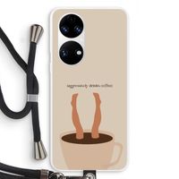 Aggressively drinks coffee: Huawei P50 Transparant Hoesje met koord
