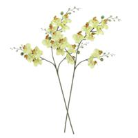 Kunstbloem Orchidee tak - 2x - lichtgeel - 75 cm - Kunst zijdebloemen