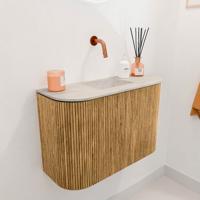 Toiletmeubel Mondiaz Joya Dlux | 63.2 cm | Meubelkleur Oak | Faye wastafel Ostra Wasbak Midden | Zonder kraangat(en)
