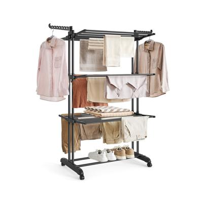 Roestvrijstalen kledingrek met wielen, Inktzwart