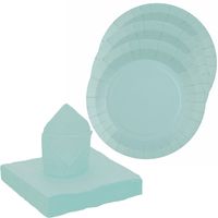 Santex servies set karton - 10x bordjes/25x servetten - lichtblauw   - - thumbnail