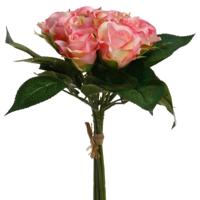 Atmosphera kunstbloemen - boeket - 9 rozen - roze - 24 cm