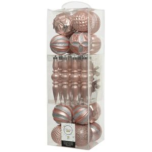 Kerstboomversiering set - kerstballen en kersthangers - 30x st - lichtroze - kunststof