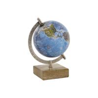 Wereldbol Home ESPRIT Blauw Bruin PVC Mangohout 14 x 12 x 20 cm