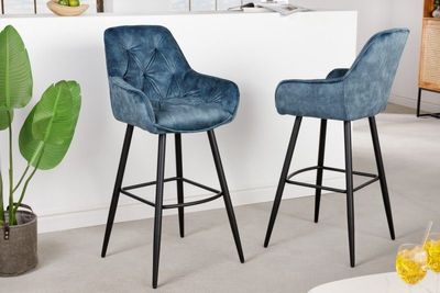 Design barkruk MILANO petrol fluwelen barstoel met Chesterfield quilting - 41961