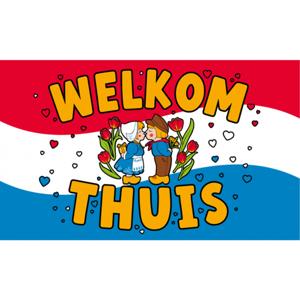 PartyXplosion Welkom Thuis Vlag XXL - 90x150 cm - Polyester - Feestelijke Gevelversiering