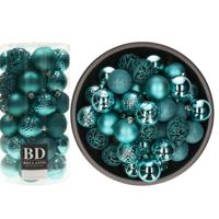 Kerstballen - 74x st - turquoise blauw - D6 cm - kunststof - onbreekbaar - kerstversiering - thumbnail