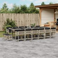 17-delige Tuinset met kussens poly rattan lichtgrijs