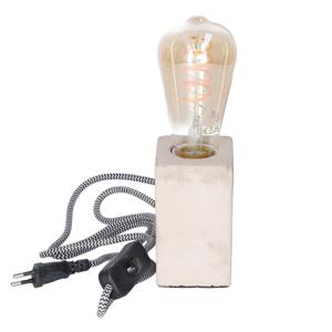 Tafellamp Cement - grijs - hout - strijkijzer snoer - 6 x 6 x 11 cm - incl Retro LED lamp